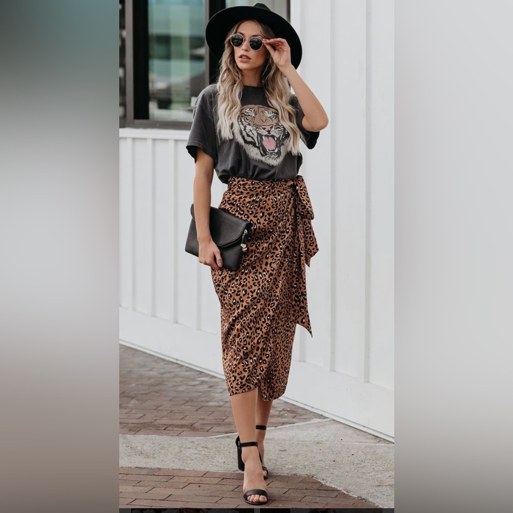 Vici Collection Leopard Wrap Midi Skirt